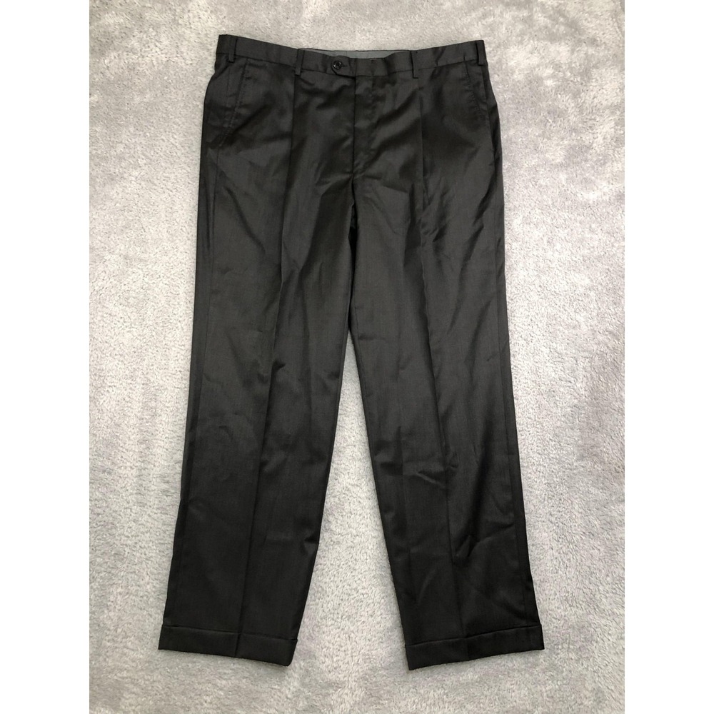 Hickey Freeman Pants Mens 40x32 Black Pleated Cuffed Dress